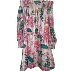 NWOT Boston Proper Off The Shoulder Pink Floral Mini Dress Size Large